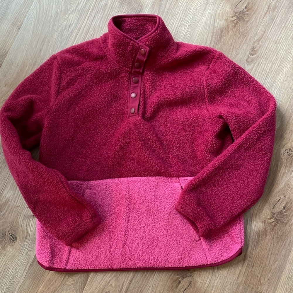 Tek Gear Color Block Pink Fleece Pullover Quarter Neck with  snaps